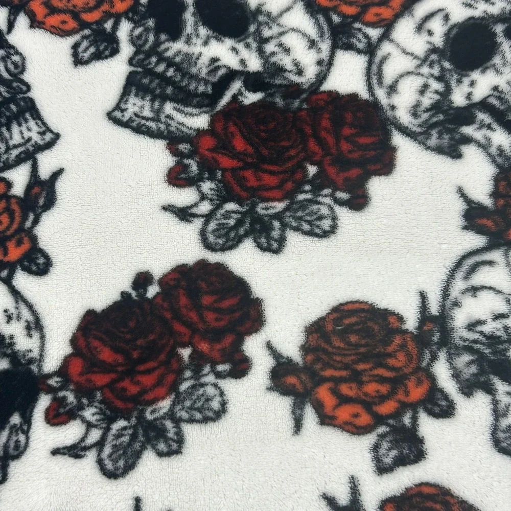Sleeping Partner Skull Red Rose Plush Fleece Throw Blanket 50x70 Gothic Emo Punk